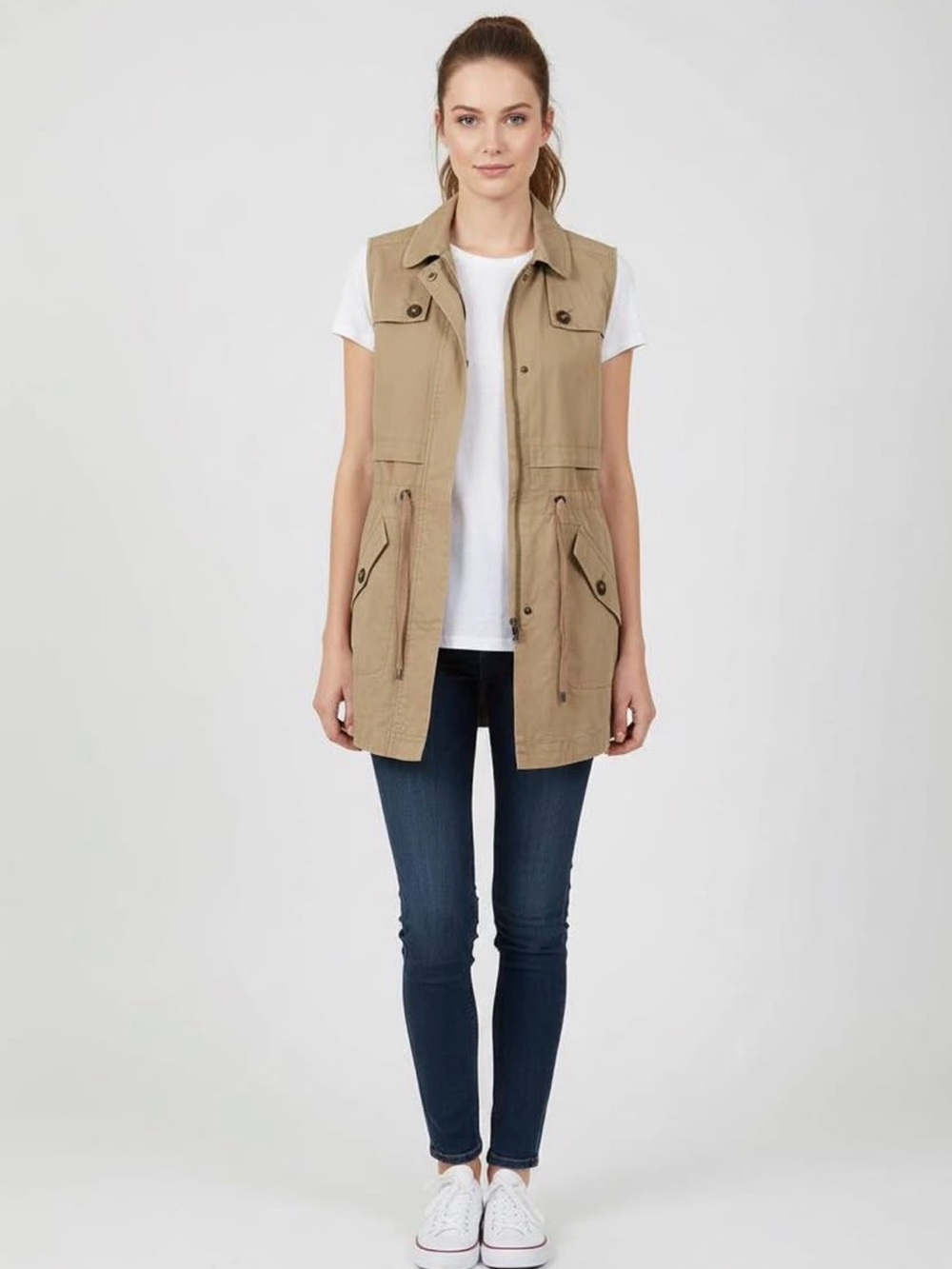 Dynamite Tan Sleeveless Utility Vest